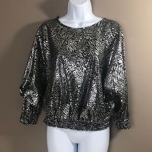 Cindy Collins Vintage Sheer Animal Print Top Small